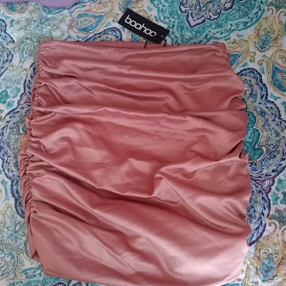 Cute Satin Ruched Mini Skirt Light Pink Rose